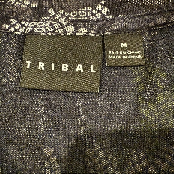 Tribal Blouse Sheer Blue Green White Cross Front Ruching Fitted Women’s Size M - Picture 10 of 11